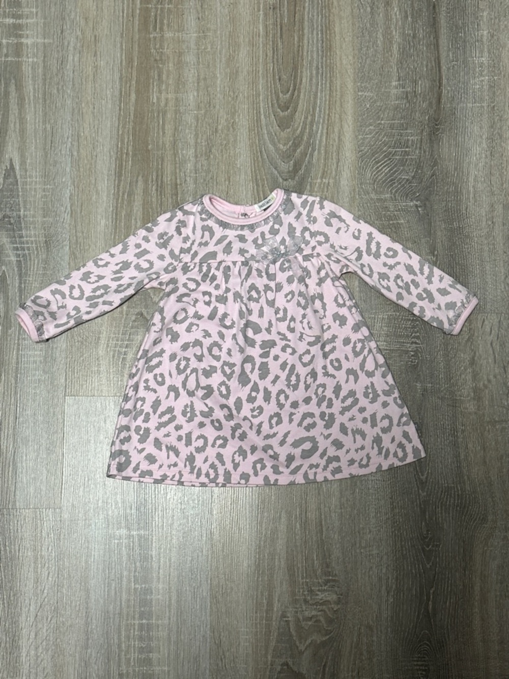Petit Lem Pink and Gray Leopard-Print Long Sleeve Dress